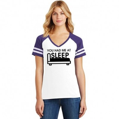 Tops Ladies You Had Me at Sleep Game V-Neck Tee - White/Heathered Purple - CL18CO86U4Y