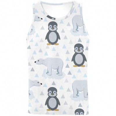 Undershirts Men's Muscle Gym Workout Training Sleeveless Tank Top Cartoon Penguin in Winter - Multi2 - C119DW08Z8G