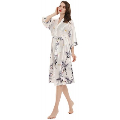 Robes Women's Long Classic Satin Kimono Lounge Bathrobe Robe Dressy Pajamas - White - CN197KY2TWR