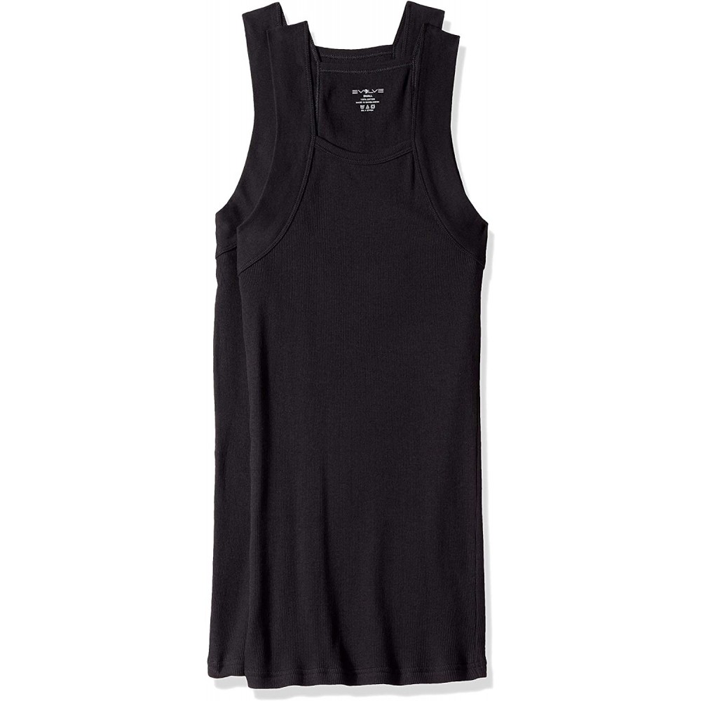 Undershirts Men's Cotton Comfort Square Cut Tank Multi Pack - Black - CD18GNOC808