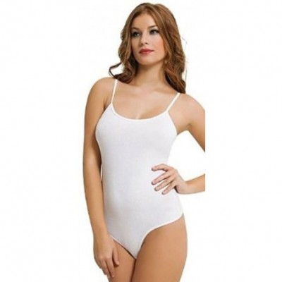 Shapewear Women's Rich Cotton Blend Thin Strap Thong Bodysuits - White - CE11OS300ST