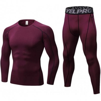 Thermal Underwear Mens Ultra Soft Thermal Underwear Set Warm Base Layer Cold Weather Long Johns Running Tights - Wine Red - C...