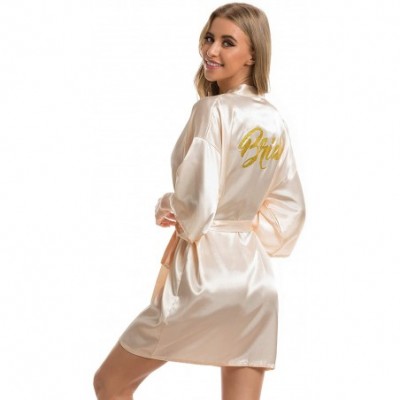 Robes Women's Satin Robe Short Kimono for Bride & Bridesmaid Wedding Party Robes with Gold Glitter or Rhinestones - Champagne...