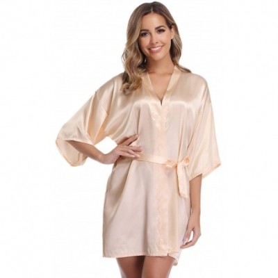 Robes Women's Satin Robe Short Kimono for Bride & Bridesmaid Wedding Party Robes with Gold Glitter or Rhinestones - Champagne...