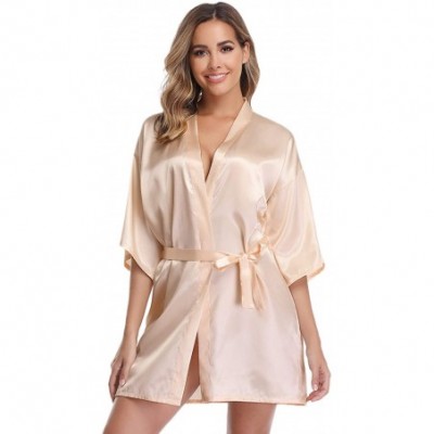 Robes Women's Satin Robe Short Kimono for Bride & Bridesmaid Wedding Party Robes with Gold Glitter or Rhinestones - Champagne...