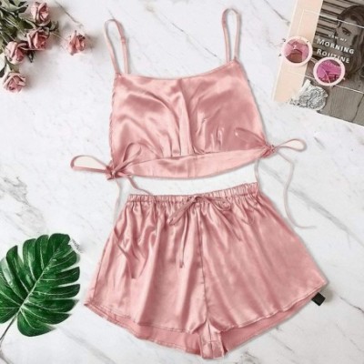 Sets Women Sexy Pajamas Sleepwear Sets Summer Spaghetti Strap Cami Bandage Shorts Casual Home Night Wear Sleep Clothes Pink -...