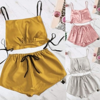 Sets Women Sexy Pajamas Sleepwear Sets Summer Spaghetti Strap Cami Bandage Shorts Casual Home Night Wear Sleep Clothes Pink -...