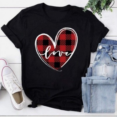 Shapewear Women's Valentine Shirt- Adeliberr Heart-Shaped Cute Graphic Print Shirt Shirt T-Shirt Short Sleeve - C-black - CN1...