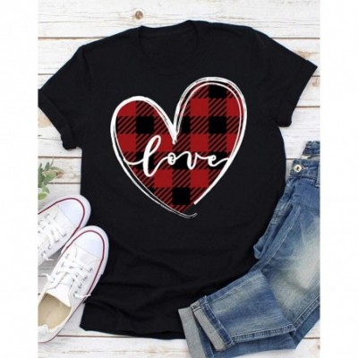 Shapewear Women's Valentine Shirt- Adeliberr Heart-Shaped Cute Graphic Print Shirt Shirt T-Shirt Short Sleeve - C-black - CN1...