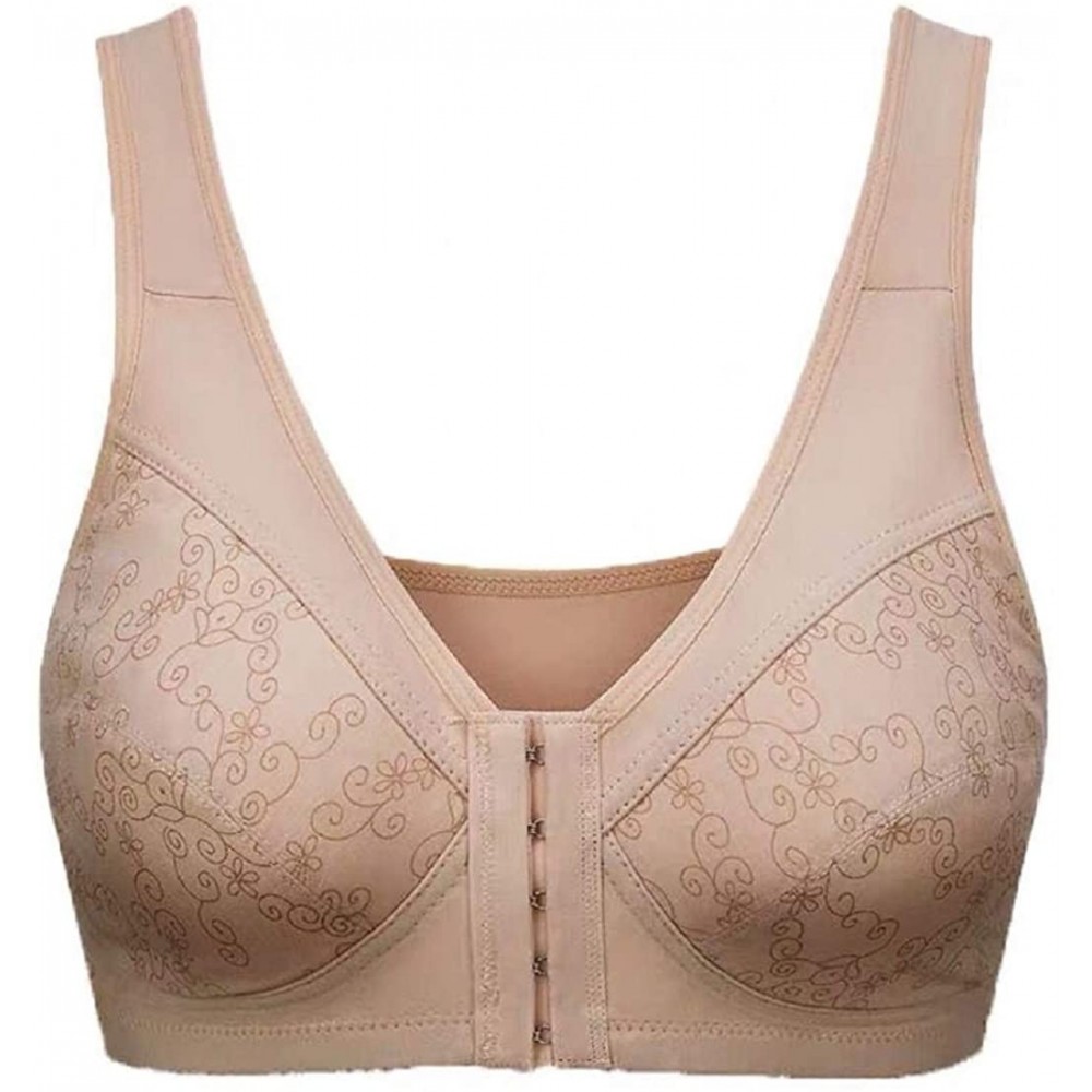 Bras Exclusively Designed for Elderly Women Front -Close Bras Wireless Cotton Ultra Soft Cup Underwear - Khaki - CM18YD39QDY