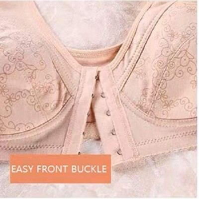 Bras Exclusively Designed for Elderly Women Front -Close Bras Wireless Cotton Ultra Soft Cup Underwear - Khaki - CM18YD39QDY