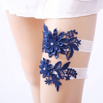 Garters & Garter Belts 2019 Sexy Rhinestone Bridal Garters Lace Wedding Garter Set with Pearls - C-navy - CW18EQ3H5KC