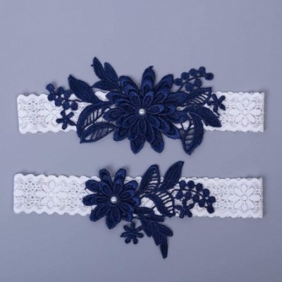 Garters & Garter Belts 2019 Sexy Rhinestone Bridal Garters Lace Wedding Garter Set with Pearls - C-navy - CW18EQ3H5KC