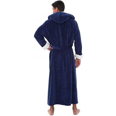 Robes Men's Solid Hooded Pajamas-Winter Plush Lengthened Shawl Bathrobe Home Clothes Long Sleeved Robe Coat - CU18AUDW34R