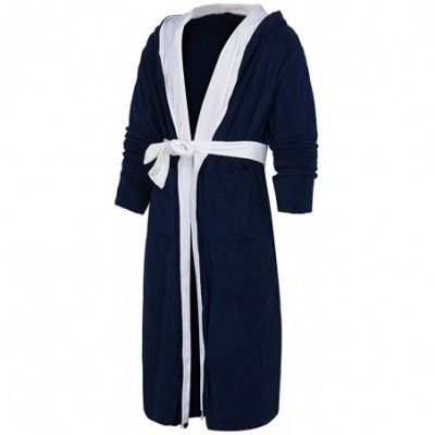 Robes Men's Solid Hooded Pajamas-Winter Plush Lengthened Shawl Bathrobe Home Clothes Long Sleeved Robe Coat - CU18AUDW34R