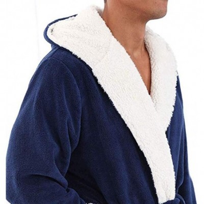 Robes Men's Solid Hooded Pajamas-Winter Plush Lengthened Shawl Bathrobe Home Clothes Long Sleeved Robe Coat - CU18AUDW34R