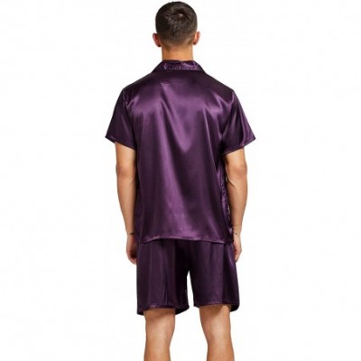 Sleep Sets Men's Short Sleeve Satin Pajama Set with Shorts - Purple - CW18T2QWID7