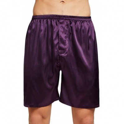 Sleep Sets Men's Short Sleeve Satin Pajama Set with Shorts - Purple - CW18T2QWID7