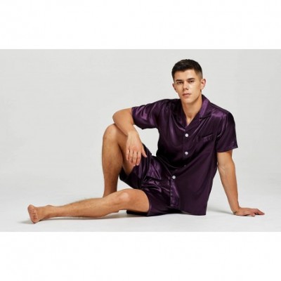 Sleep Sets Men's Short Sleeve Satin Pajama Set with Shorts - Purple - CW18T2QWID7