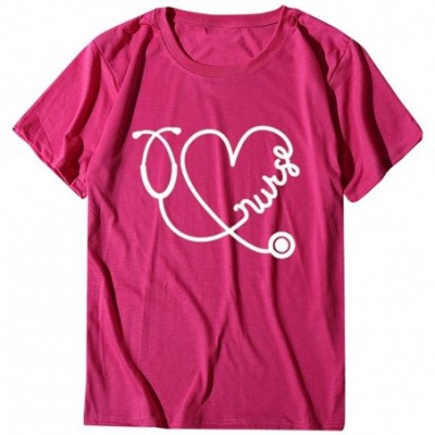 Tops Cute Letter Print- Women's Plus Size Round Neck Short Sleeve T-Shirt top - G-hot Pink - C71944QHT7N