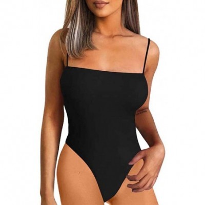 Shapewear Women's Spaghetti Strap Bodysuits Tops Back Adjustable Solid Basic Leotard - Black - CJ18RK9NGYD