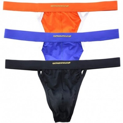 G-Strings & Thongs Sexy Pouch G-Strings Men's Low Waist Thong Classic Silky Underwear - Black / Dark Blue / Orange - CG193A7KML4