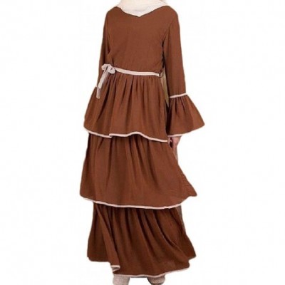 Robes Women Bell Sleeve Maxi Dresses Abaya Arab Muslim Wear Muslim Dubai Tunic - Brown - CG190T3KM6O