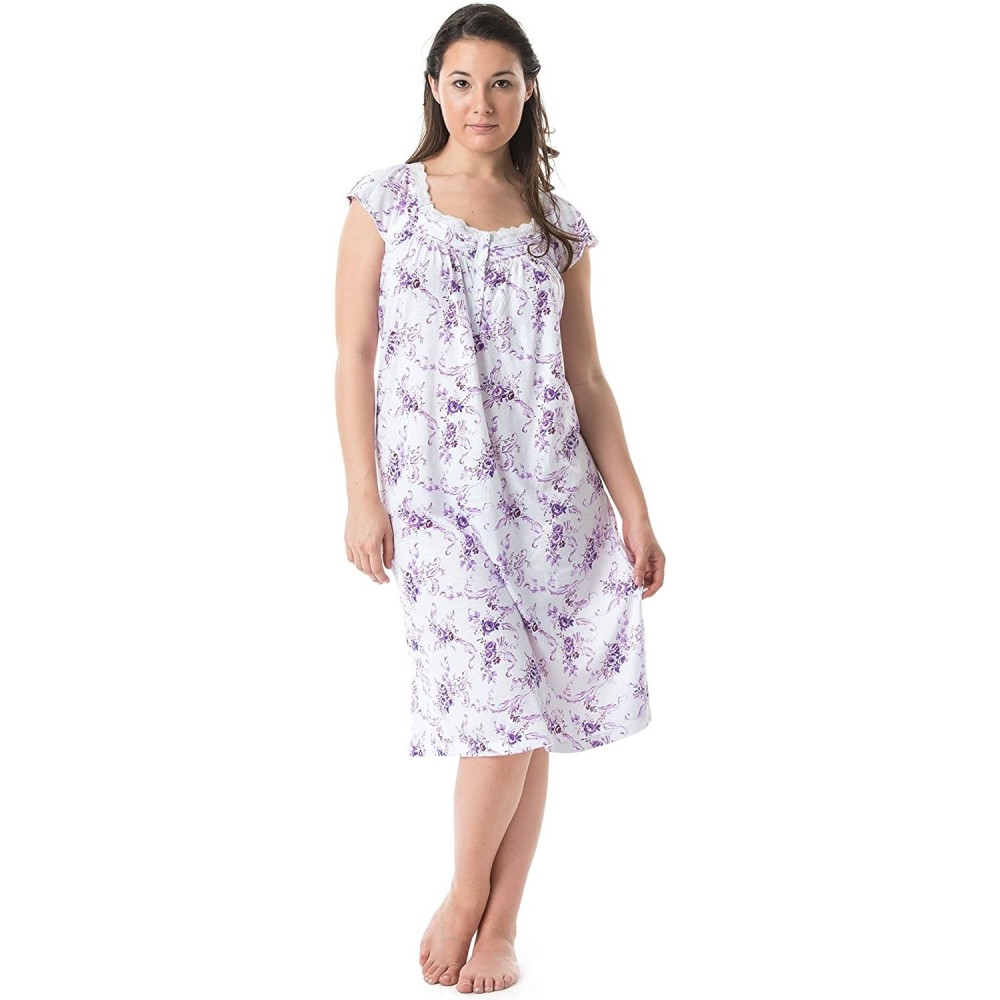 Nightgowns & Sleepshirts Women's Cap Sleeves Floral Lace Nightgown - Floral/Purple - C911ASP3893