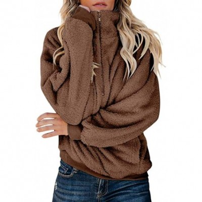 Thermal Underwear Women Warm Fluffy Winter Coat 1/2 Zipper Hoodie- Hooded Sweatshirt Pullover Jumper - Khaki - CY18XUD6SEN