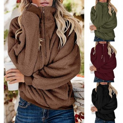 Thermal Underwear Women Warm Fluffy Winter Coat 1/2 Zipper Hoodie- Hooded Sweatshirt Pullover Jumper - Khaki - CY18XUD6SEN