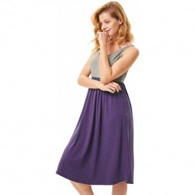 Nightgowns & Sleepshirts Sleepwear Women Soft V-Neck Nightgowns Full Slip Contrast Color Sexy Sleep Dress - Purple+grey - C01...