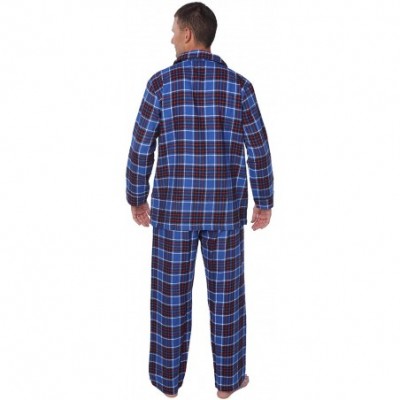 Sleep Sets Men's Brushed 100% Cotton Flannel Plaid Pajama Set - Blue Red White Plaid - CZ182I8D9NX