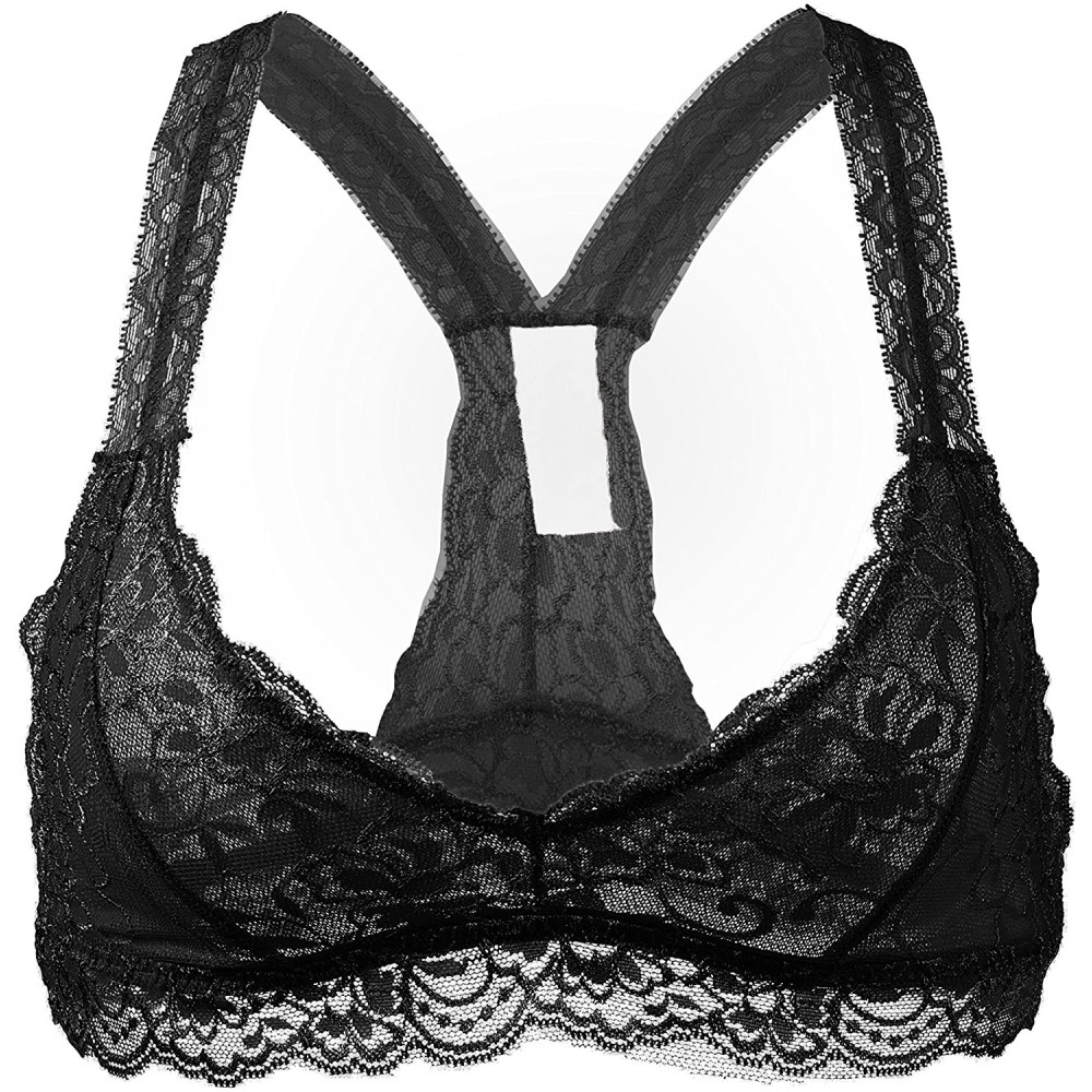 Bras Womens Sheer Non-Padded Lace Racerback Pullover Bralette - Doubldowa322_black - C012EREI413