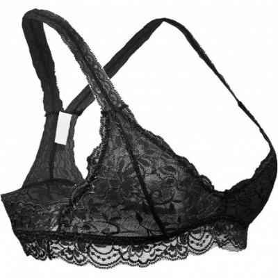 Bras Womens Sheer Non-Padded Lace Racerback Pullover Bralette - Doubldowa322_black - C012EREI413