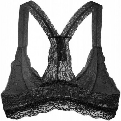 Bras Womens Sheer Non-Padded Lace Racerback Pullover Bralette - Doubldowa322_black - C012EREI413