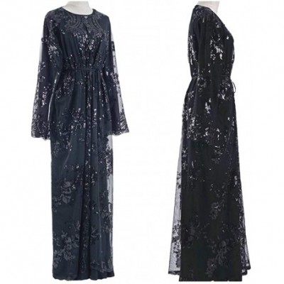 Robes Dresses for Lady Embroidered Sequins Muslim Dress Cardigan Long Robe for Summer - Black - CG199QNX8OQ