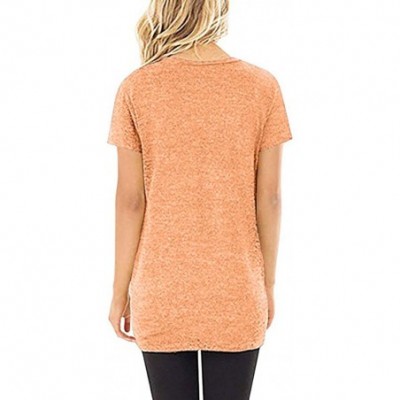 Thermal Underwear Women's Casual Solid Color Short Sleeve O-Neck Shirt Knotted Top T-Shirt - Orange - CT1944RKDHU