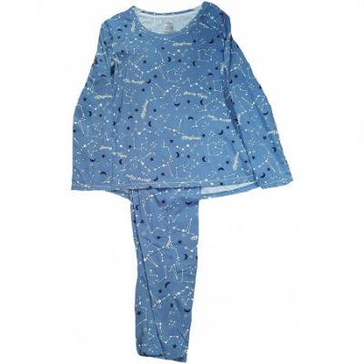 Sets Constellations Blue 2 Piece Knit Long Sleeve Pajama Sleep Set - C218K6WL6WH