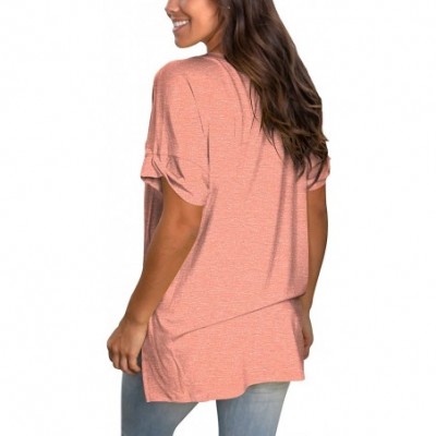 Tops Women's Tshirts Casual V Neck Short Sleeve Loose Summer Tunic Tops - S Coral - CF19C2K2H8H