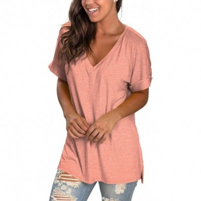 Tops Women's Tshirts Casual V Neck Short Sleeve Loose Summer Tunic Tops - S Coral - CF19C2K2H8H