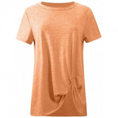 Thermal Underwear Women's Casual Solid Color Short Sleeve O-Neck Shirt Knotted Top T-Shirt - Orange - CT1944RKDHU