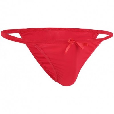 Bikinis Men's Low Rise High Cut G-String Thongs Sissy Bowknot Silky Lingerie Bikini Briefs Underwear - Red - CF18YGLWM38