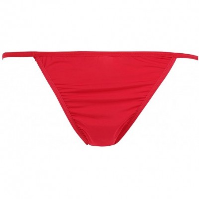 Bikinis Men's Low Rise High Cut G-String Thongs Sissy Bowknot Silky Lingerie Bikini Briefs Underwear - Red - CF18YGLWM38