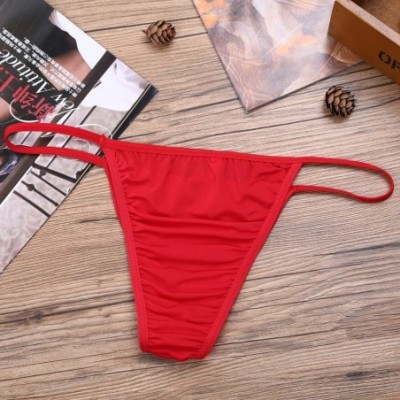 Bikinis Men's Low Rise High Cut G-String Thongs Sissy Bowknot Silky Lingerie Bikini Briefs Underwear - Red - CF18YGLWM38