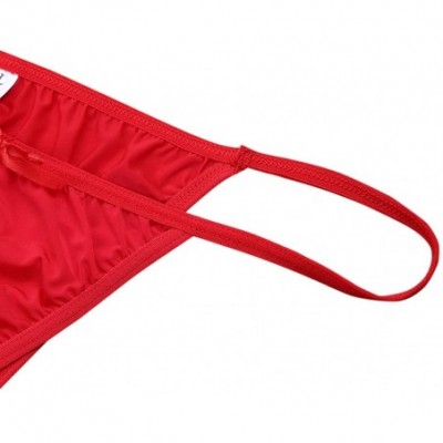 Bikinis Men's Low Rise High Cut G-String Thongs Sissy Bowknot Silky Lingerie Bikini Briefs Underwear - Red - CF18YGLWM38