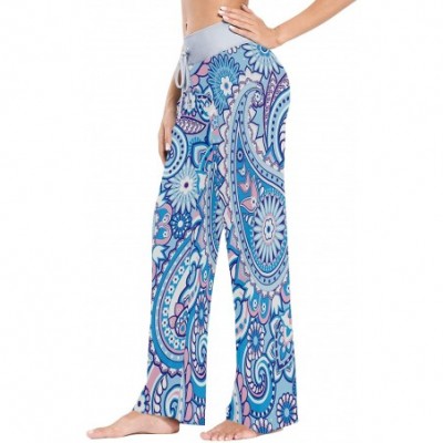 Bottoms Women's Comfy Casual Pajama Pants Funny Animal Print Drawstring Palazzo Lounge Pants Wide Leg - Blue - CB197E39WXO