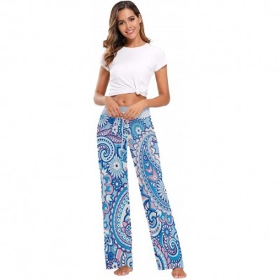 Bottoms Women's Comfy Casual Pajama Pants Funny Animal Print Drawstring Palazzo Lounge Pants Wide Leg - Blue - CB197E39WXO