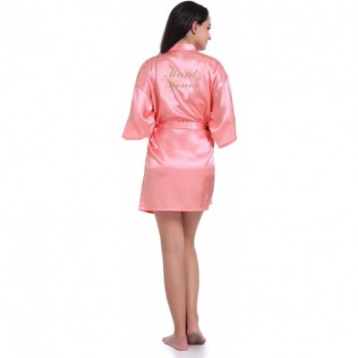 Robes Women's Bronzing Bride Bridesmaid Satin Robe Short Bathrobe Silk Smooth Sleepwear - Watermelon - CK196OUULKM