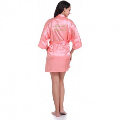 Robes Women's Bronzing Bride Bridesmaid Satin Robe Short Bathrobe Silk Smooth Sleepwear - Watermelon - CK196OUULKM