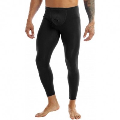 Thermal Underwear Men's Silk Compression Baselayer Pouch Pants Johns Underwear Semi See Through Leggings Tights - Black - C31...